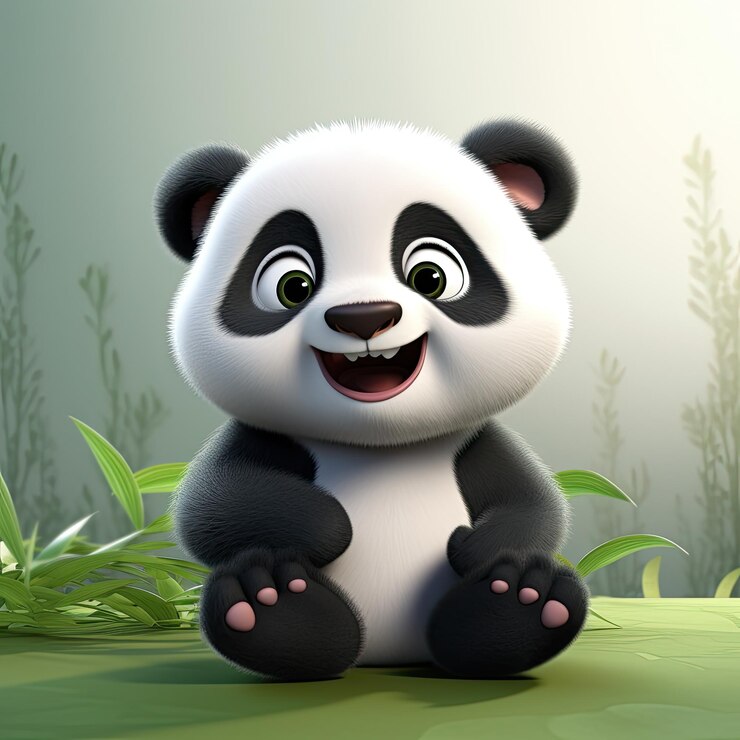 El personaje de dibujos animados 3D Cute Happy Panda
