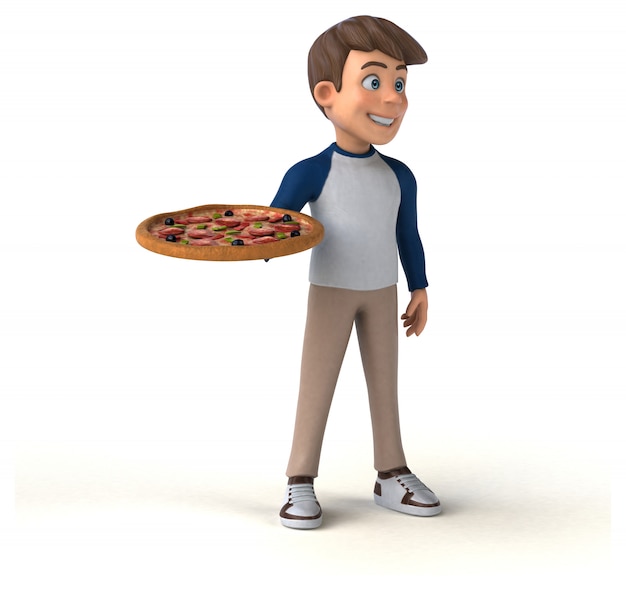 Personaje de dibujos animados en 3D divertido adolescente con pizza