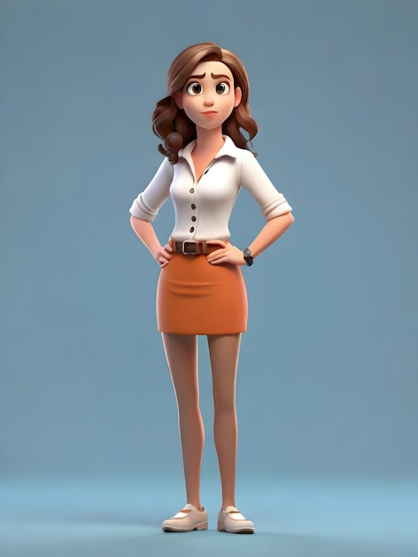 Foto personaje de dibujos animados en 3d mujer joven no entiende el gesto posa todo el cuerpo en fondo completo