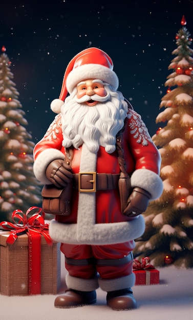 Personaje de dibujos animados 3D de Papá Noel