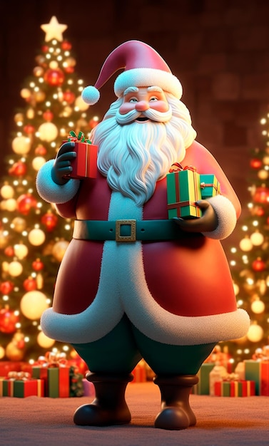 Personaje de dibujos animados 3D de Papá Noel