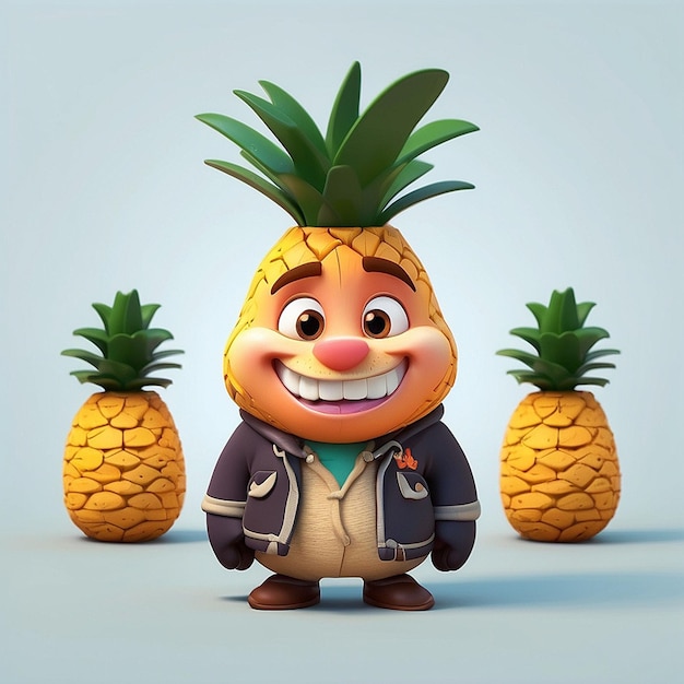 Personaje de dibujos animados en 3D de piña