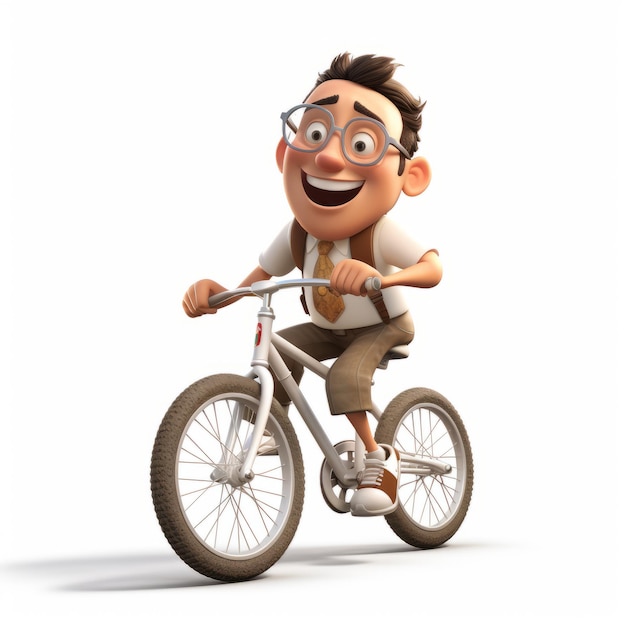 Foto personaje de dibujos animados 3d realista montando en bicicleta renderizaciones hiperdetalladas