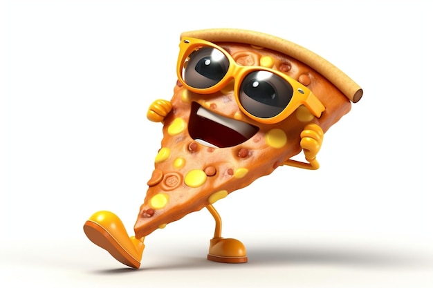 Personaje de dibujos animados en 3D Sassy Pizza Slice con gafas de sol sobre fondo transparente AI