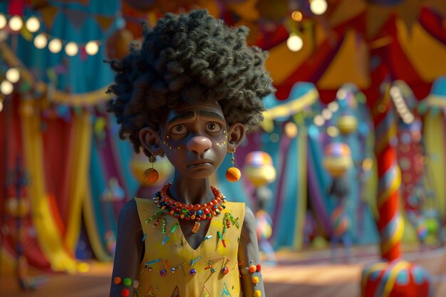 Personaje de dibujos animados afro que va al circo