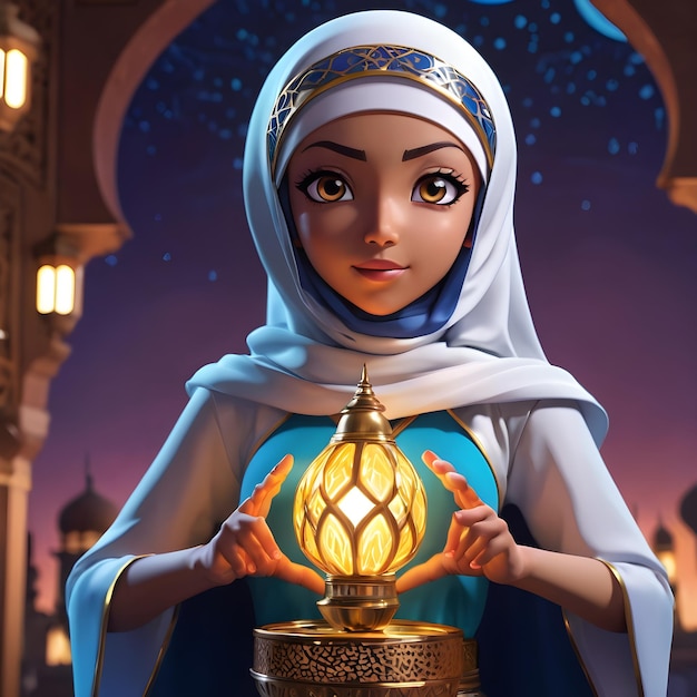 Personaje de dibujos animados de anime islámico de Ramadán