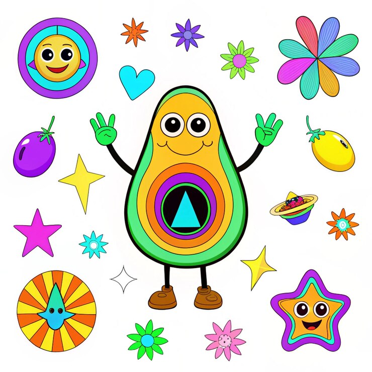 Foto un personaje de dibujos animados con un arco iris y la palabra alienígena en la parte inferior