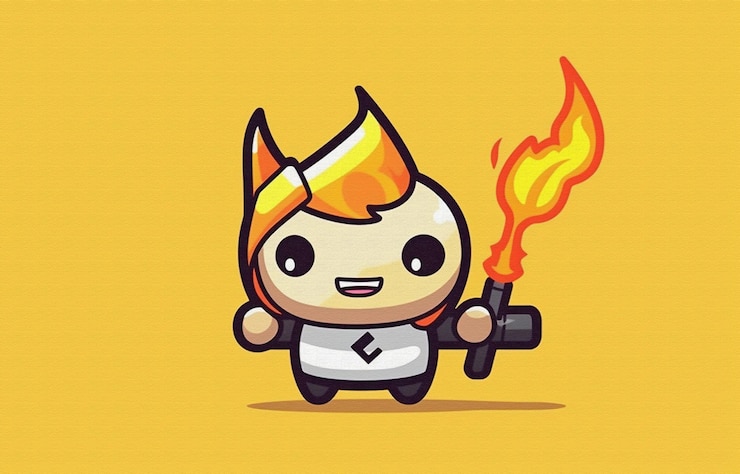 Foto un personaje de dibujos animados con un arma que dice la palabra cita en él