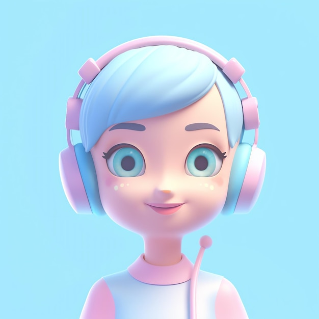 Personaje de dibujos animados de atención al cliente 3d con auriculares