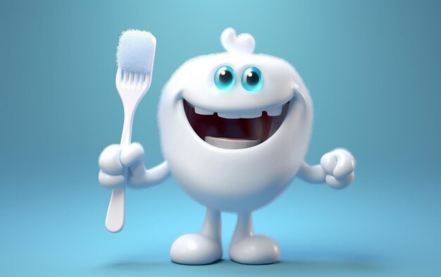 Foto personaje de dibujos animados blanco con cepillo de dientes.