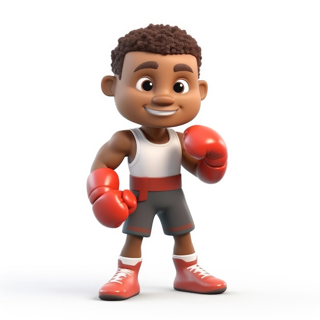 Personaje de dibujos animados de boxeador aislado en fondo blanco