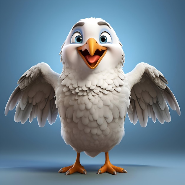 Personaje de dibujos animados de un búho blanco con las alas abiertas ilustración 3d