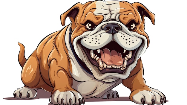 Personaje de dibujos animados de Bulldog caprichoso sobre lienzo blanco prístino