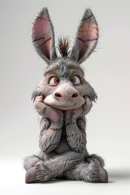 Personaje de dibujos animados de un burro en un fondo gris ilustración 3D