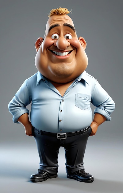 un personaje de dibujos animados en una camisa azul y pantalones negros