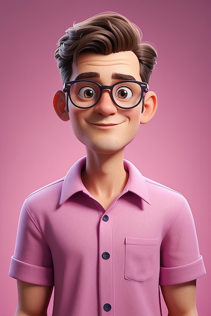 Personaje de dibujos animados con camisa rosa y gafas