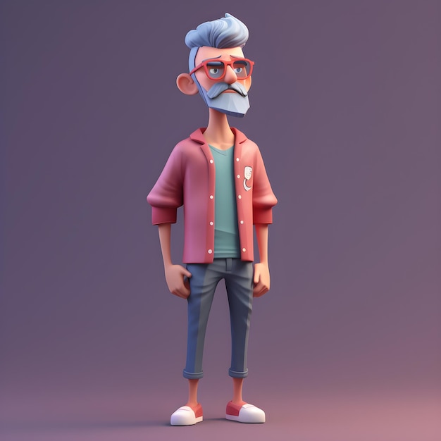 Un personaje de dibujos animados con una camisa rosa y gafas.