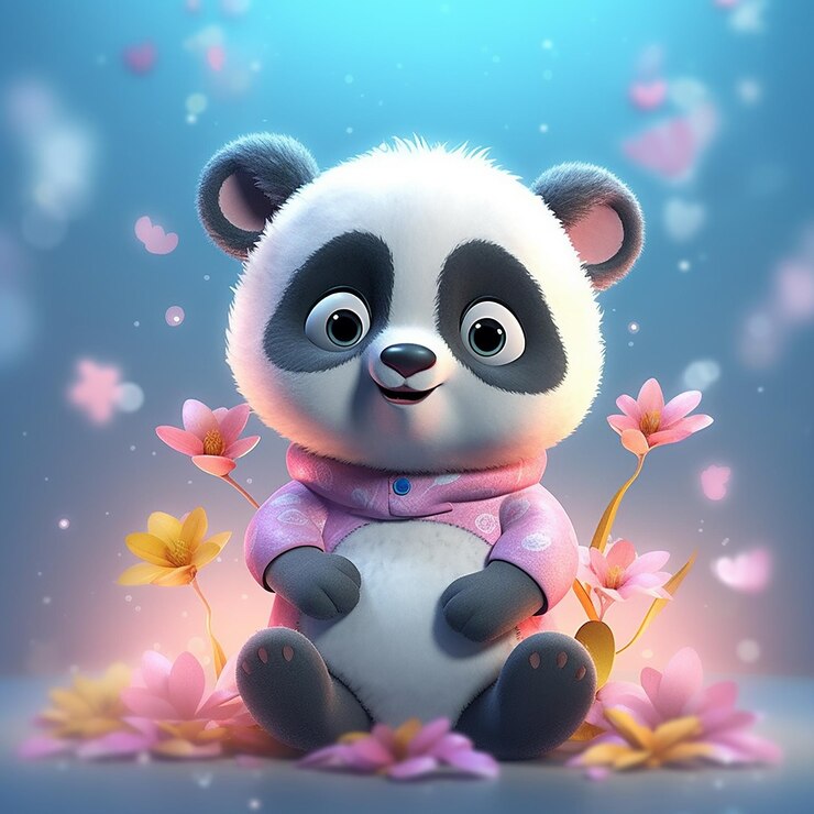 Un personaje de dibujos animados con una camiseta rosa que dice "panda"
