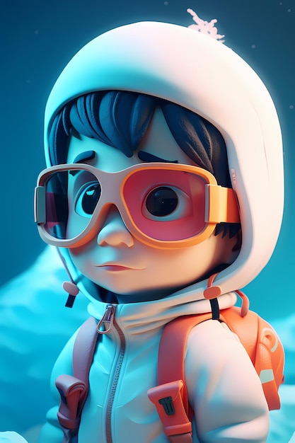 Un personaje de dibujos animados con capucha y gafas naranjas.