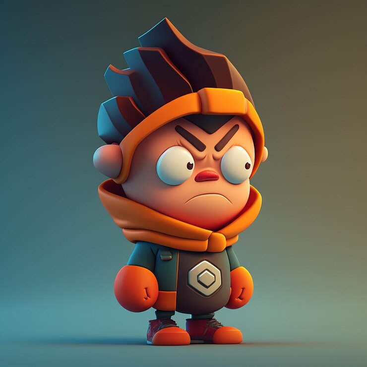 Un personaje de dibujos animados con capucha naranja y capucha naranja.