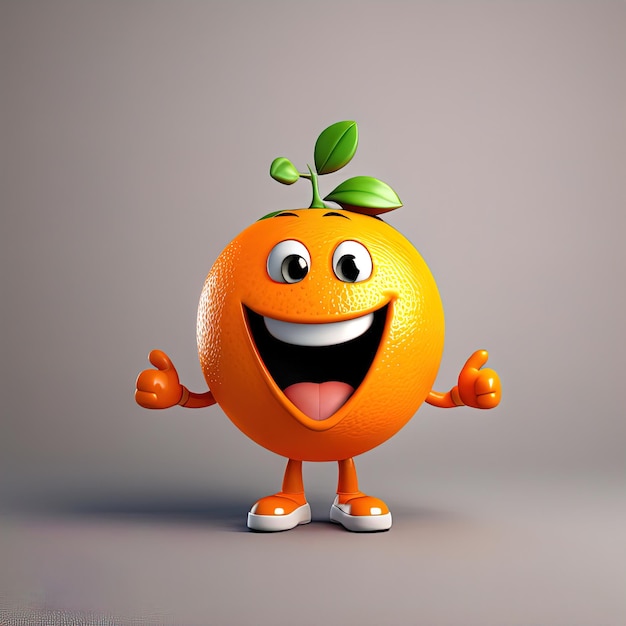 Foto personaje de dibujos animados con cara feliz naranja