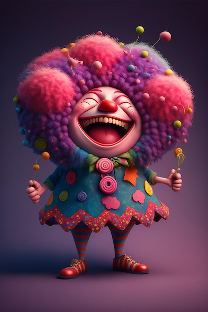 Un personaje de dibujos animados con cara de payaso y un bastón de caramelo en la mano.