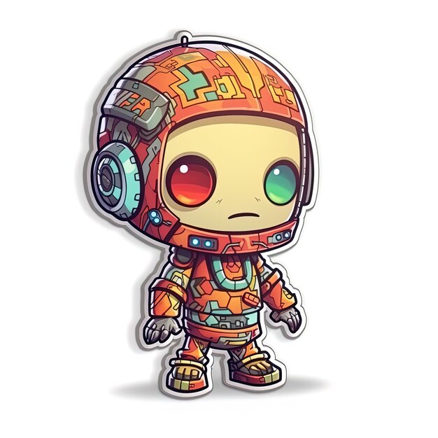 un personaje de dibujos animados con una cara que dice "robot".