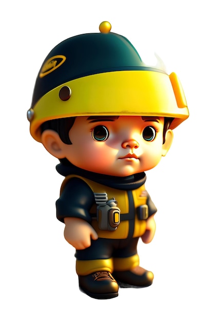 Un personaje de dibujos animados con un casco amarillo y un casco amarillo.