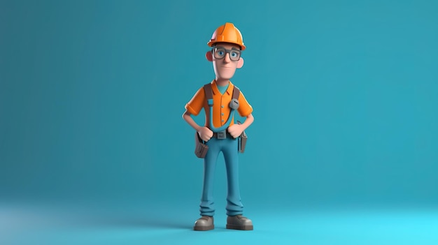 Un personaje de dibujos animados con casco y gafas con la palabra construcción