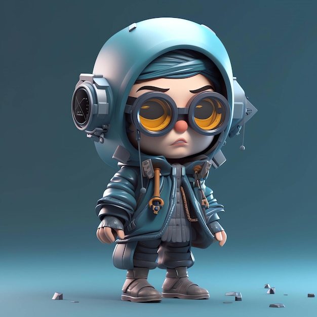 Un personaje de dibujos animados con chaqueta azul y gafas amarillas.