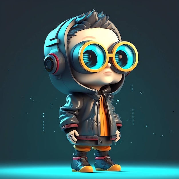 Un personaje de dibujos animados con chaqueta negra y gafas que dice 'soy un robot'