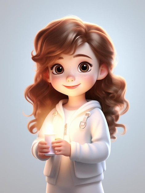 un personaje de dibujos animados de una chica con ojos marrones y un suéter blanco.