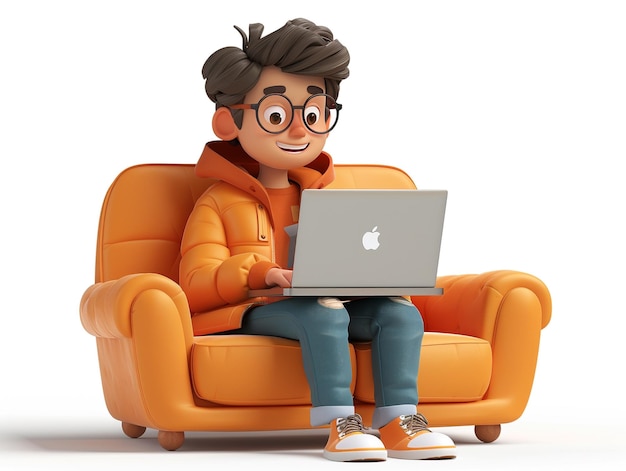 Un personaje de dibujos animados con una computadora portátil