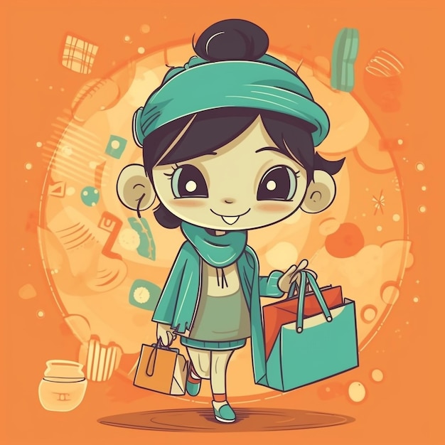 Personaje de dibujos animados con concepto de compras