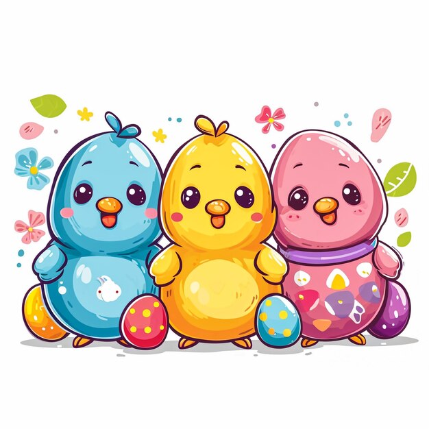 Personaje de dibujos animados de conejo de Pascua sosteniendo una canasta llena de huevos de Pascua pintados, felices Pascuas