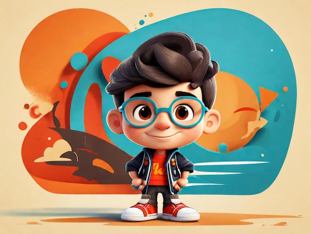 Foto personaje de dibujos animados cooltrendy y funky con un diseño de estilo retro