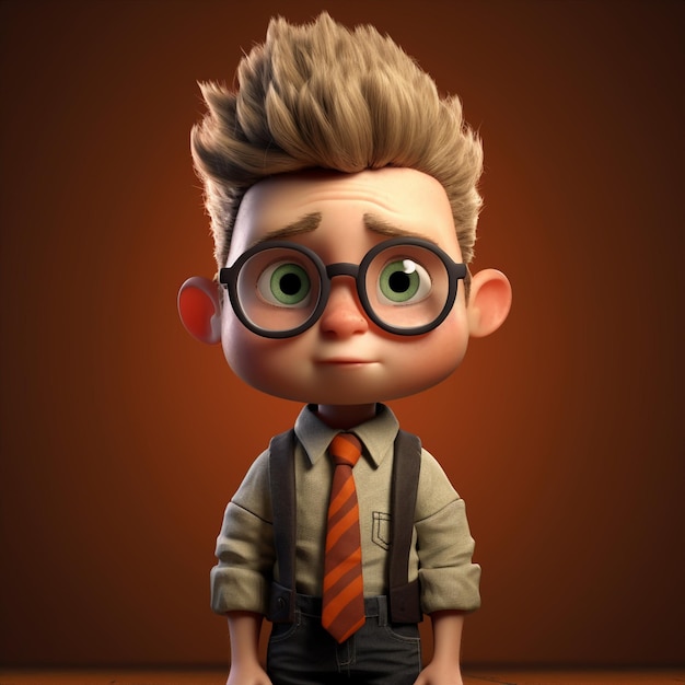 Un personaje de dibujos animados con corbata y gafas.