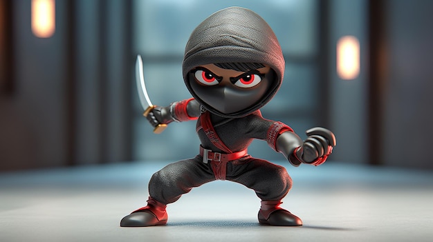 Foto un personaje de dibujos animados decidido a entrenarse para convertirse en una ia generativa ninja