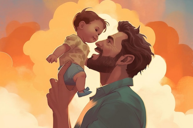 Personaje de dibujos animados del día del padre con su hijo Ilustración gráfica del Día del padre Ai generativo