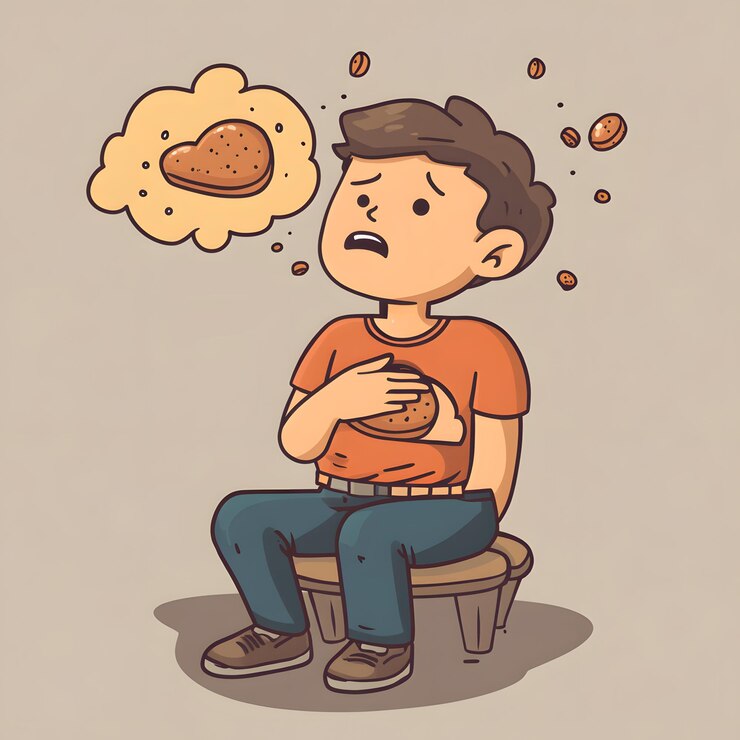 Foto personaje de dibujos animados con diarrea problema de dolor de estómago discomfort en contenido médico