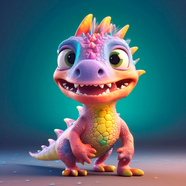 Personaje de dibujos animados dinosaurio 3d ilustración para niños Impresión de dinosaurio de cuento de hadas lindo