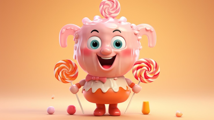 Foto personaje de dibujos animados y dulces