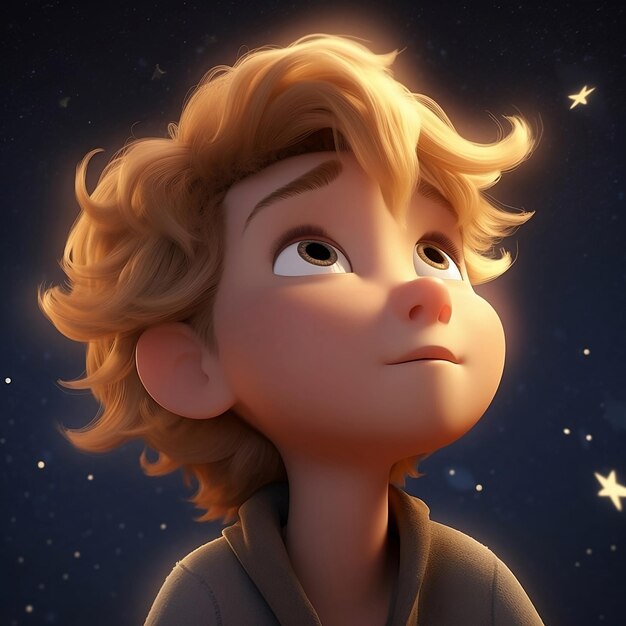 el personaje de dibujos animados está mirando las estrellas