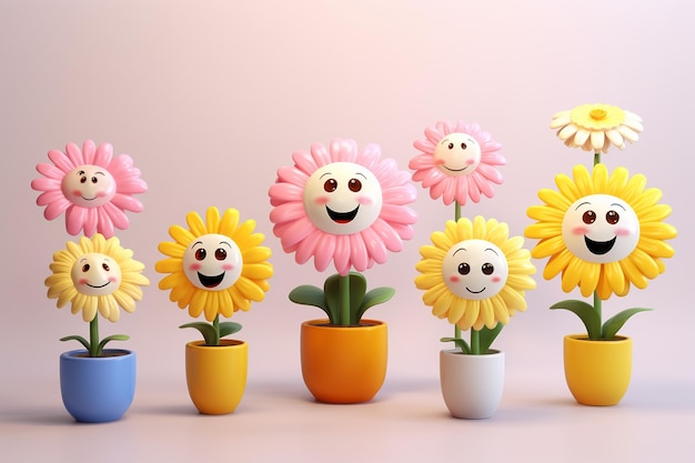 Personaje de dibujos animados de flores 3D