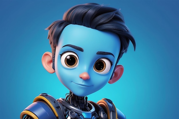 Foto personaje de dibujos animados con fondo azul generado por ia