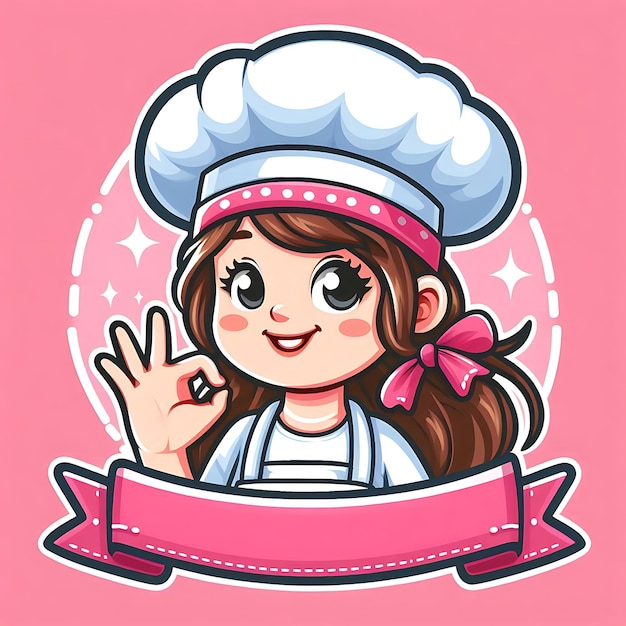 un personaje de dibujos animados con un fondo rosa y un letrero que dice "chef"