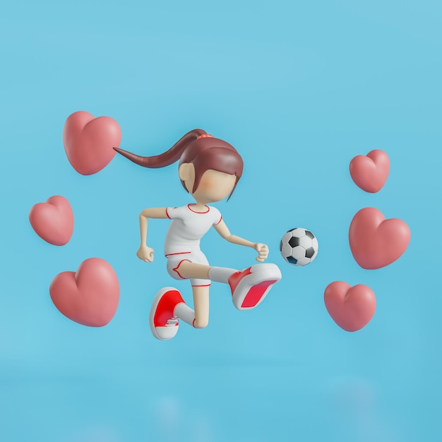 Personaje de dibujos animados de fútbol Chica Poses Representación 3d