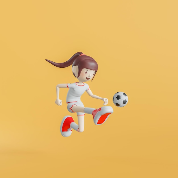 Personaje de dibujos animados de fútbol Chica Poses Representación 3d