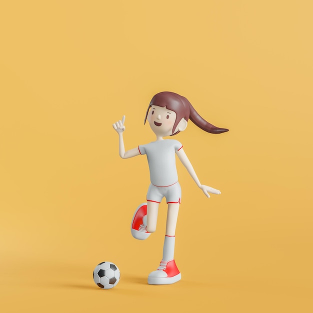 Personaje de dibujos animados de fútbol Chica Poses Representación 3d