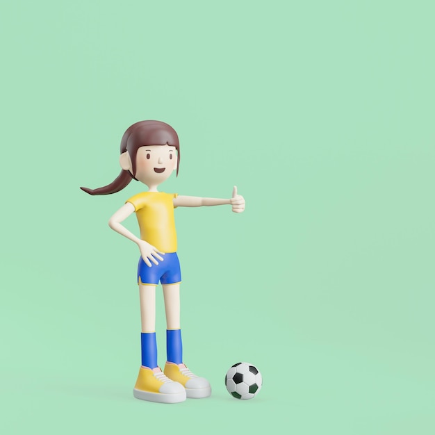 Personaje de dibujos animados de fútbol Chica Poses Representación 3d